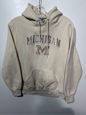 Russell Athletic Cream Michigan Applique Hooded Sweatshirt